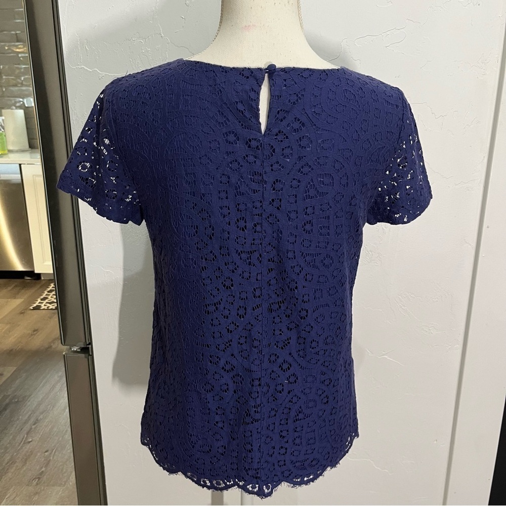 J. Crew Factory Blue Lace Short Sleeve Top 0 - Picture 3 of 11